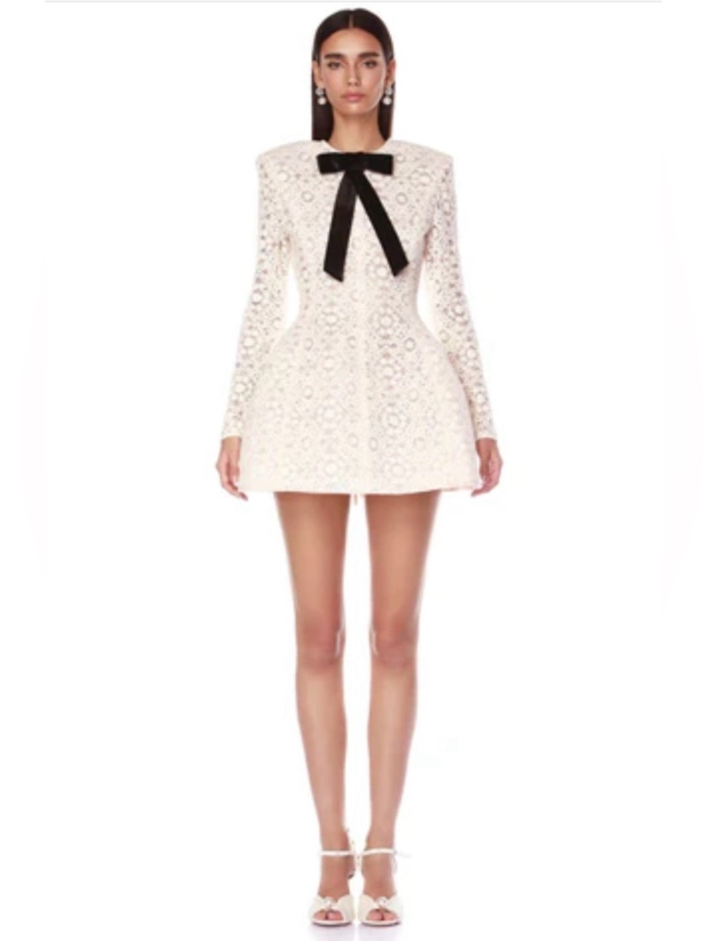 Bronx and Banco Courtney lace Mini Dress with  velvet Black Bow